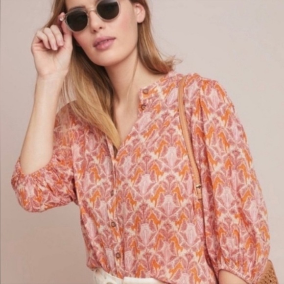 Anthropologie Vibrant Pink and Orange Blouse - Picture 2 of 5